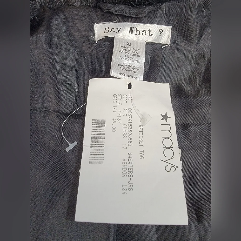 Say What? Womens Hook and Eye Closure Black Faux Fur Vest Women's Size XL New